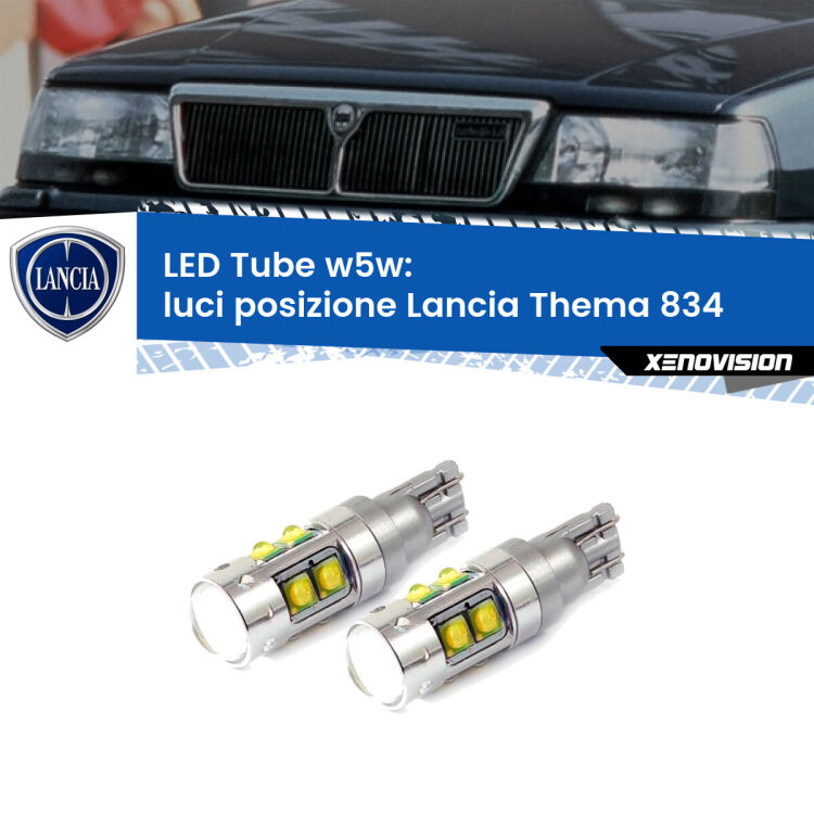 <strong>Luci posizione LED 6000k per Lancia Thema</strong> 834 1984-1994. Lampadine <strong>W5W</strong> canbus modello Tube, luce bianco lunare, lunga durata e compatibilità.