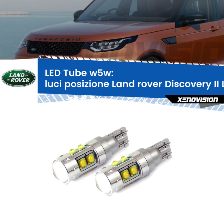 <strong>Luci posizione LED 6000k per Land rover Discovery II</strong> L318 prima serie. Lampadine <strong>W5W</strong> canbus modello Tube, luce bianco lunare, lunga durata e compatibilità.