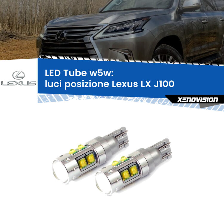 <strong>Luci posizione LED 6000k per Lexus LX</strong> J100 1998-2008. Lampadine <strong>W5W</strong> canbus modello Tube, luce bianco lunare, lunga durata e compatibilità.