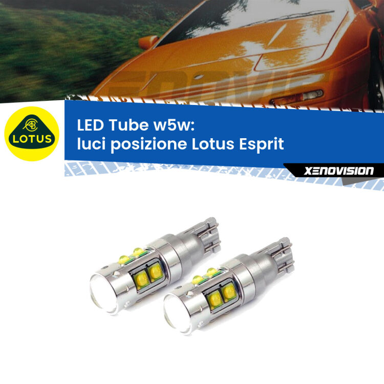 <strong>Luci posizione LED 6000k per Lotus Esprit</strong>  1989-2003. Lampadine <strong>W5W</strong> canbus modello Tube, luce bianco lunare, lunga durata e compatibilità.