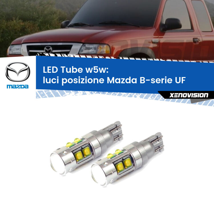 <strong>Luci posizione LED 6000k per Mazda B-serie</strong> UF 1996-1999. Lampadine <strong>W5W</strong> canbus modello Tube, luce bianco lunare, lunga durata e compatibilità.