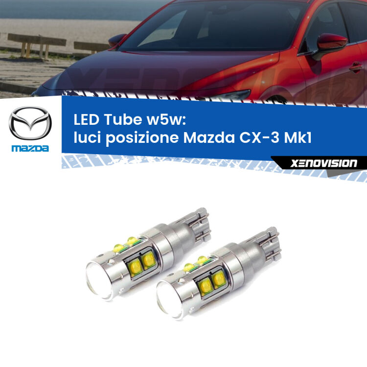 <strong>Luci posizione LED 6000k per Mazda CX-3</strong> Mk1 2015-2018. Lampadine <strong>W5W</strong> canbus modello Tube, luce bianco lunare, lunga durata e compatibilità.