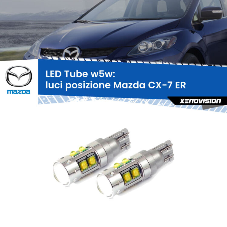 <strong>Luci posizione LED 6000k per Mazda CX-7</strong> ER 2006-2014. Lampadine <strong>W5W</strong> canbus modello Tube, luce bianco lunare, lunga durata e compatibilità.