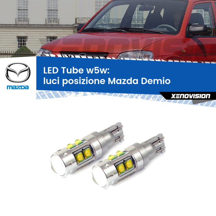 <strong>Luci posizione LED 6000k per Mazda Demio</strong>  1998-2003. Lampadine <strong>W5W</strong> canbus modello Tube, luce bianco lunare, lunga durata e compatibilità.