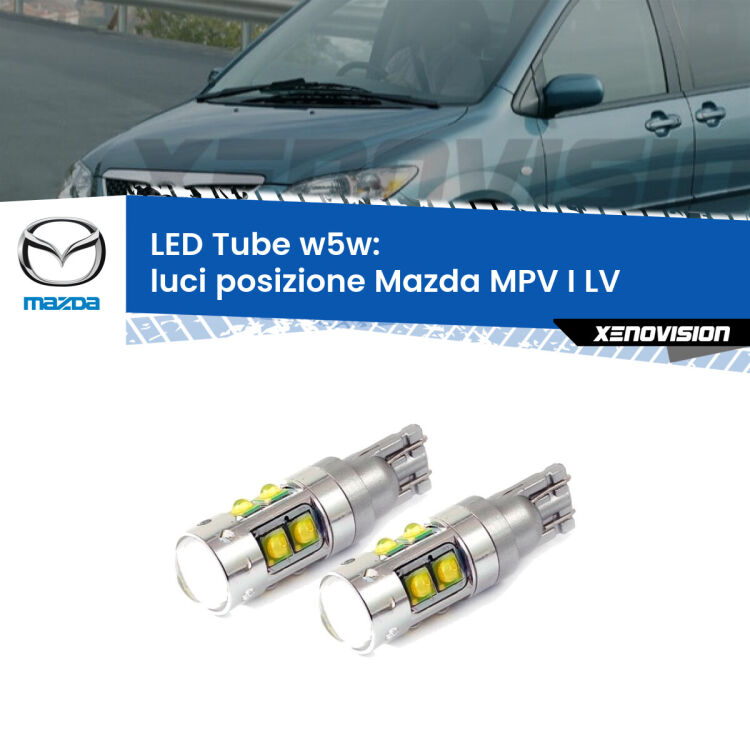 <strong>Luci posizione LED 6000k per Mazda MPV I</strong> LV 1988-1999. Lampadine <strong>W5W</strong> canbus modello Tube, luce bianco lunare, lunga durata e compatibilità.