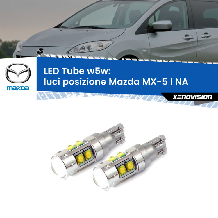 <strong>Luci posizione LED 6000k per Mazda MX-5 I</strong> NA 1990-1998. Lampadine <strong>W5W</strong> canbus modello Tube, luce bianco lunare, lunga durata e compatibilità.