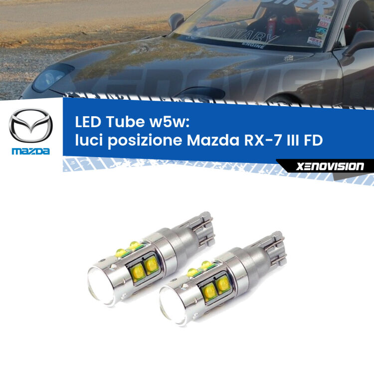 <strong>Luci posizione LED 6000k per Mazda RX-7 III</strong> FD 1992-2002. Lampadine <strong>W5W</strong> canbus modello Tube, luce bianco lunare, lunga durata e compatibilità.