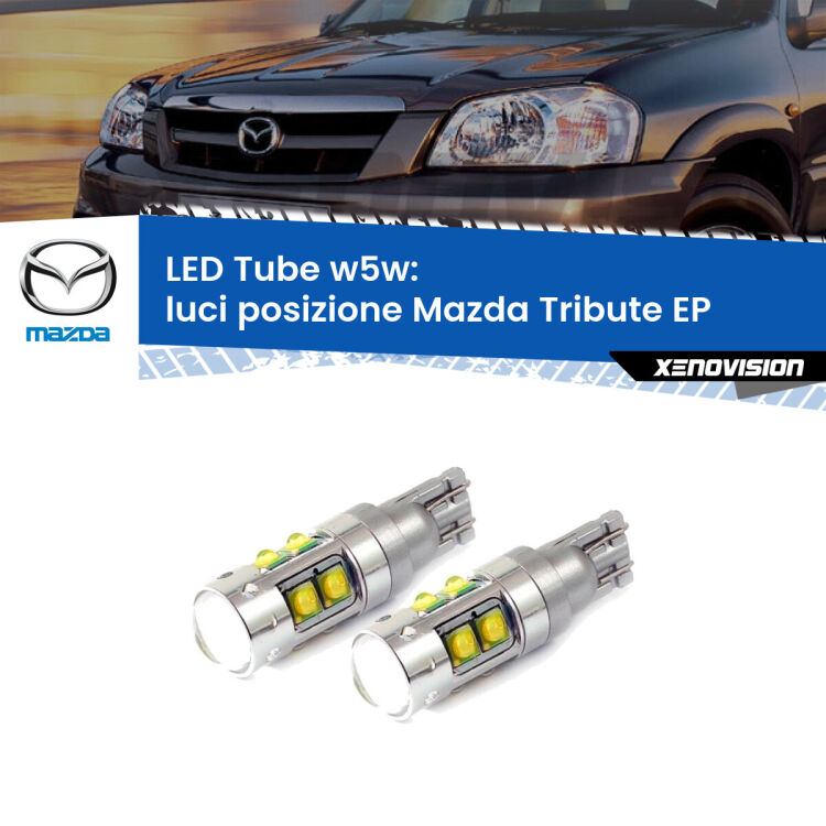 <strong>Luci posizione LED 6000k per Mazda Tribute</strong> EP 2000-2008. Lampadine <strong>W5W</strong> canbus modello Tube, luce bianco lunare, lunga durata e compatibilità.