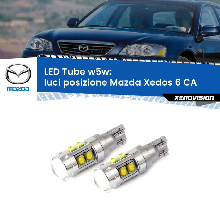 <strong>Luci posizione LED 6000k per Mazda Xedos 6</strong> CA 1992-1999. Lampadine <strong>W5W</strong> canbus modello Tube, luce bianco lunare, lunga durata e compatibilità.