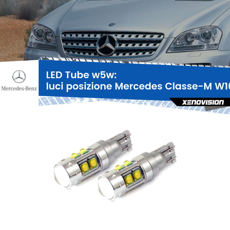 <strong>Luci posizione LED 6000k per Mercedes Classe-M</strong> W164 2005-2011. Lampadine <strong>W5W</strong> canbus modello Tube, luce bianco lunare, lunga durata e compatibilità.