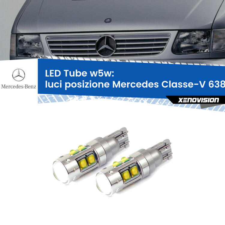 <strong>Luci posizione LED 6000k per Mercedes Classe-V</strong> 638/2 1996-2003. Lampadine <strong>W5W</strong> canbus modello Tube, luce bianco lunare, lunga durata e compatibilità.