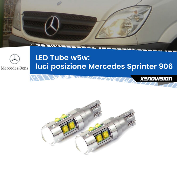 <strong>Luci posizione LED 6000k per Mercedes Sprinter</strong> 906 2006-2012. Lampadine <strong>W5W</strong> canbus modello Tube, luce bianco lunare, lunga durata e compatibilità.