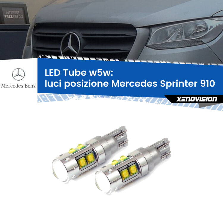 <strong>Luci posizione LED 6000k per Mercedes Sprinter</strong> 910 2018in poi. Lampadine <strong>W5W</strong> canbus modello Tube, luce bianco lunare, lunga durata e compatibilità.