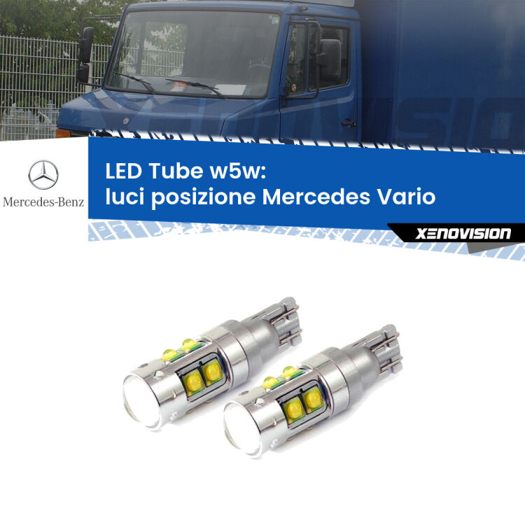 <strong>Luci posizione LED 6000k per Mercedes Vario</strong>  1996-2013. Lampadine <strong>W5W</strong> canbus modello Tube, luce bianco lunare, lunga durata e compatibilità.