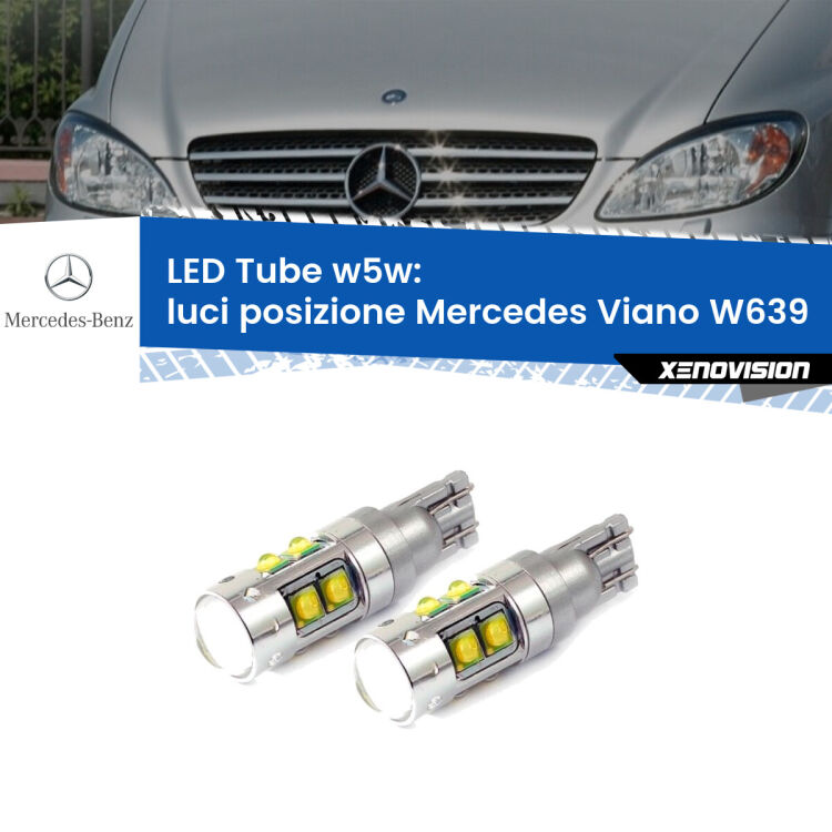 <strong>Luci posizione LED 6000k per Mercedes Viano</strong> W639 2003-2007. Lampadine <strong>W5W</strong> canbus modello Tube, luce bianco lunare, lunga durata e compatibilità.