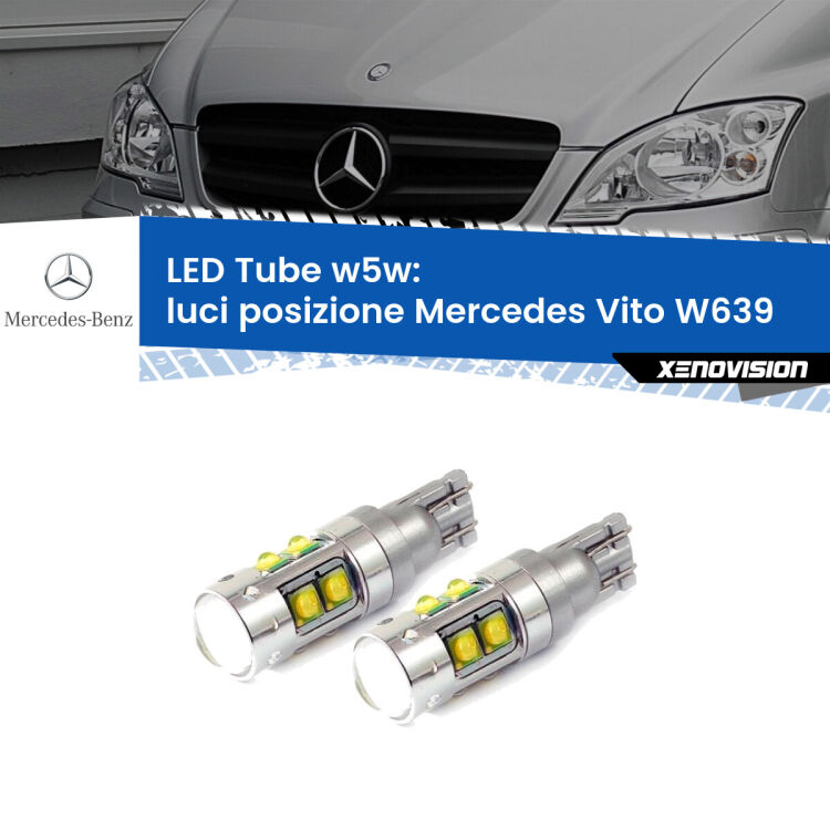 <strong>Luci posizione LED 6000k per Mercedes Vito</strong> W639 2003-2012. Lampadine <strong>W5W</strong> canbus modello Tube, luce bianco lunare, lunga durata e compatibilità.