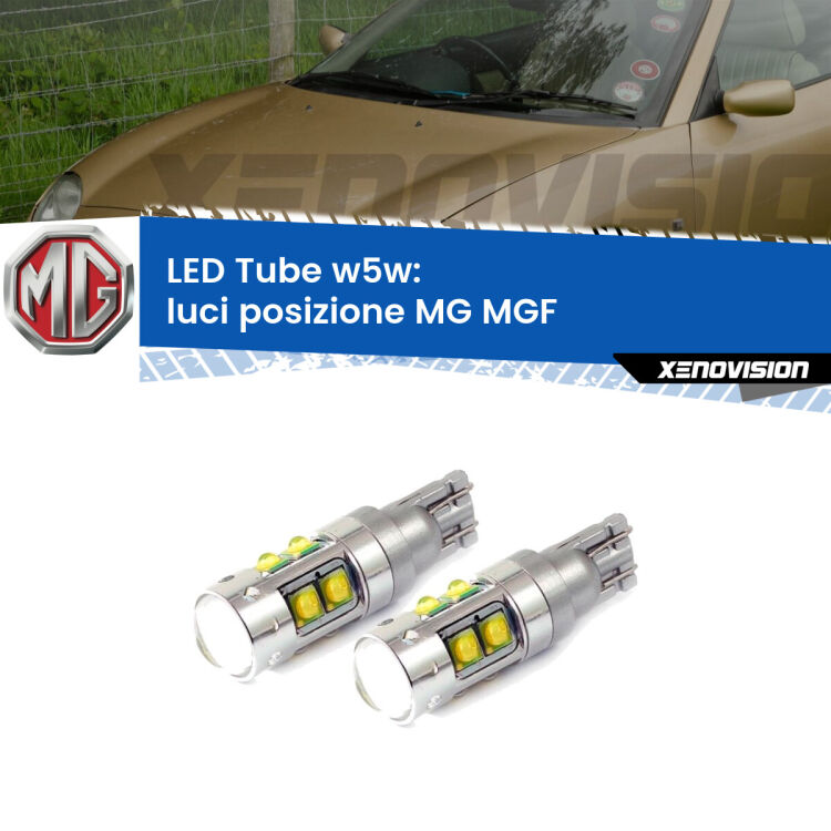 <strong>Luci posizione LED 6000k per MG MGF</strong>  1995-2002. Lampadine <strong>W5W</strong> canbus modello Tube, luce bianco lunare, lunga durata e compatibilità.