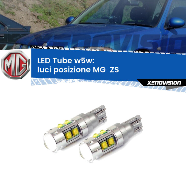 <strong>Luci posizione LED 6000k per MG  ZS</strong>  2001-2005. Lampadine <strong>W5W</strong> canbus modello Tube, luce bianco lunare, lunga durata e compatibilità.