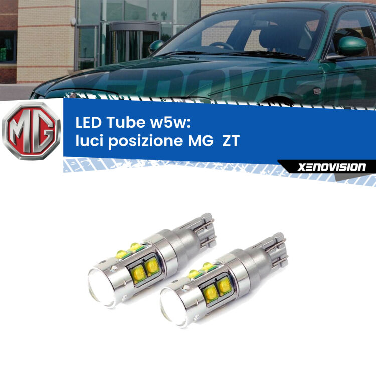 <strong>Luci posizione LED 6000k per MG  ZT</strong>  2001-2005. Lampadine <strong>W5W</strong> canbus modello Tube, luce bianco lunare, lunga durata e compatibilità.