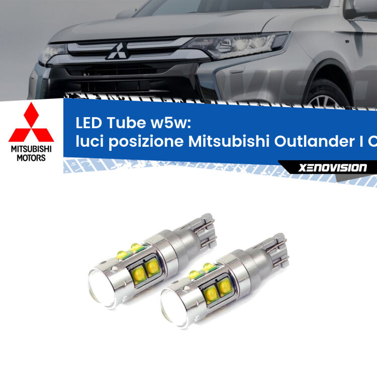 <strong>Luci posizione LED 6000k per Mitsubishi Outlander I</strong> CU 2001-2006. Lampadine <strong>W5W</strong> canbus modello Tube, luce bianco lunare, lunga durata e compatibilità.