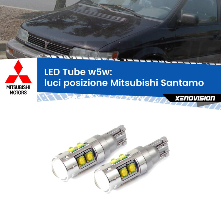 <strong>Luci posizione LED 6000k per Mitsubishi Santamo</strong>  1999-2004. Lampadine <strong>W5W</strong> canbus modello Tube, luce bianco lunare, lunga durata e compatibilità.