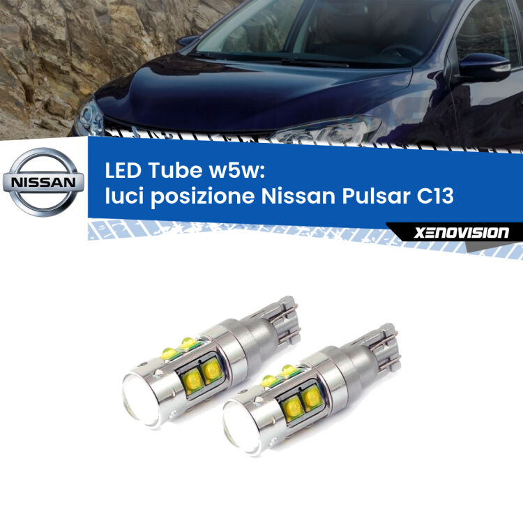 <strong>Luci posizione LED 6000k per Nissan Pulsar</strong> C13 2014-2018. Lampadine <strong>W5W</strong> canbus modello Tube, luce bianco lunare, lunga durata e compatibilità.