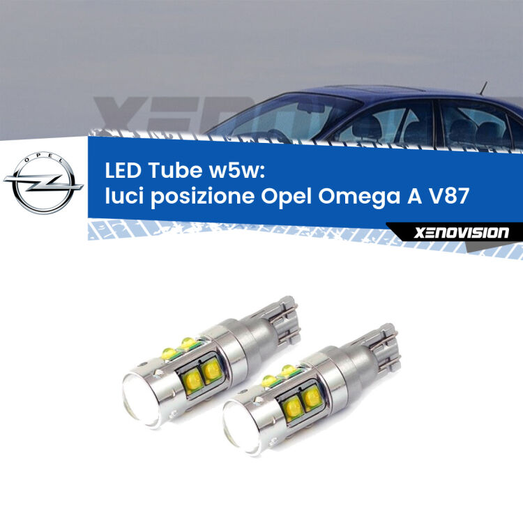 <strong>Luci posizione LED 6000k per Opel Omega A</strong> V87 1986-1994. Lampadine <strong>W5W</strong> canbus modello Tube, luce bianco lunare, lunga durata e compatibilità.