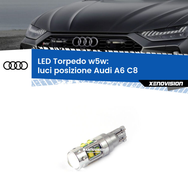 <strong>Luci posizione LED 6000k per Audi A6</strong> C8 2018in poi. Lampadine <strong>W5W</strong> canbus modello Torpedo.