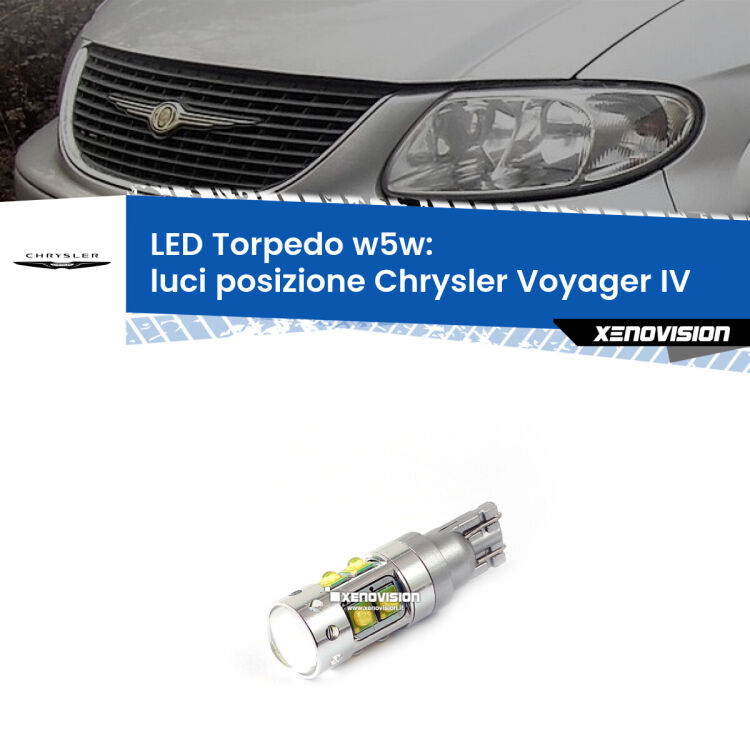 <strong>Luci posizione LED 6000k per Chrysler Voyager IV</strong>  2000-2007. Lampadine <strong>W5W</strong> canbus modello Torpedo.