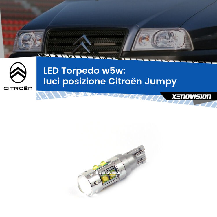 <strong>Luci posizione LED 6000k per Citroën Jumpy</strong>  1994-2005. Lampadine <strong>W5W</strong> canbus modello Torpedo.