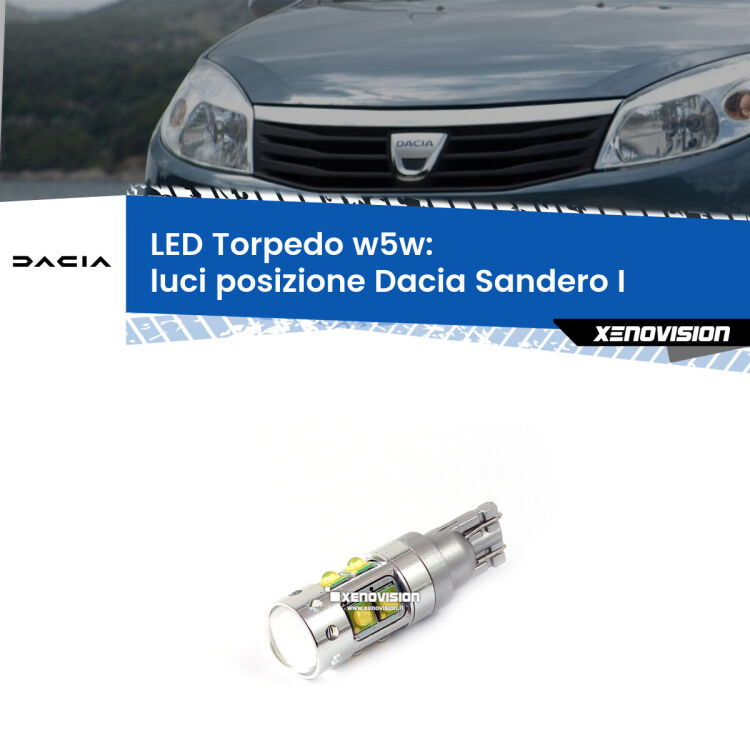 <strong>Luci posizione LED 6000k per Dacia Sandero I</strong>  2008-2012. Lampadine <strong>W5W</strong> canbus modello Torpedo.