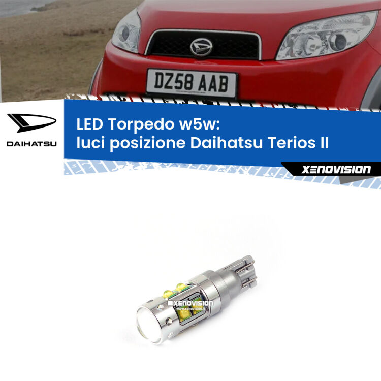 <strong>Luci posizione LED 6000k per Daihatsu Terios</strong> II 2005-2009. Lampadine <strong>W5W</strong> canbus modello Torpedo.