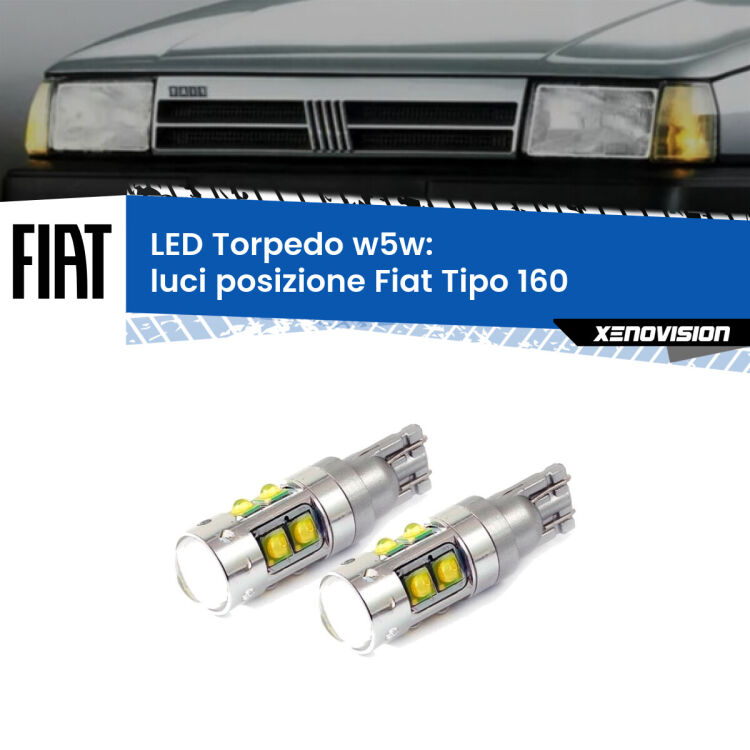 <strong>Luci posizione LED 6000k per Fiat Tipo</strong> 160 1987-1996. Lampadine <strong>W5W</strong> canbus modello Tube, luce bianco lunare, lunga durata e compatibilità.