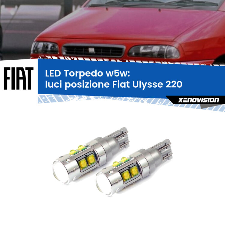 <strong>Luci posizione LED 6000k per Fiat Ulysse</strong> 220 1994-2002. Lampadine <strong>W5W</strong> canbus modello Tube, luce bianco lunare, lunga durata e compatibilità.