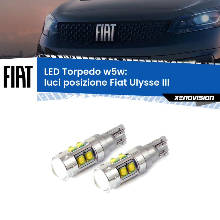 <strong>Luci posizione LED 6000k per Fiat Ulysse</strong> III 2022in poi. Lampadine <strong>W5W</strong> canbus modello Tube, luce bianco lunare, lunga durata e compatibilità.