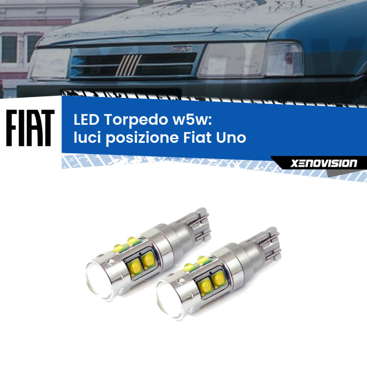 <strong>Luci posizione LED 6000k per Fiat Uno</strong>  1983-1995. Lampadine <strong>W5W</strong> canbus modello Tube, luce bianco lunare, lunga durata e compatibilità.