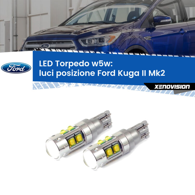 <strong>Luci posizione LED 6000k per Ford Kuga II</strong>  2012-2015. Lampadine <strong>W5W</strong> canbus modello Tube, luce bianco lunare, lunga durata e compatibilità.