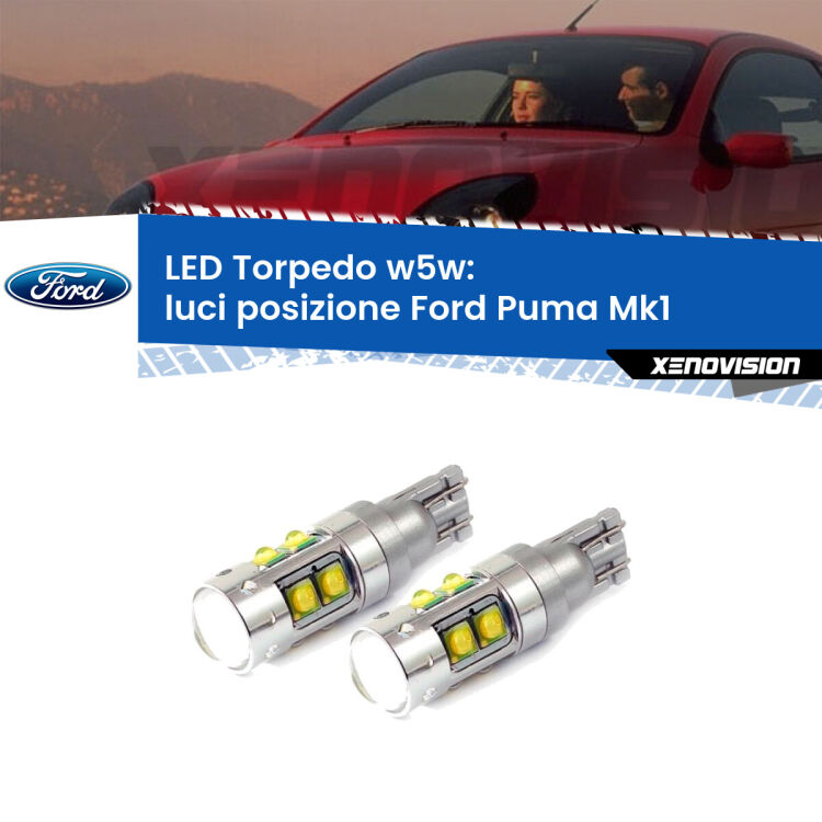 <strong>Luci posizione LED 6000k per Ford Puma</strong> Mk1 1997-2002. Lampadine <strong>W5W</strong> canbus modello Tube, luce bianco lunare, lunga durata e compatibilità.