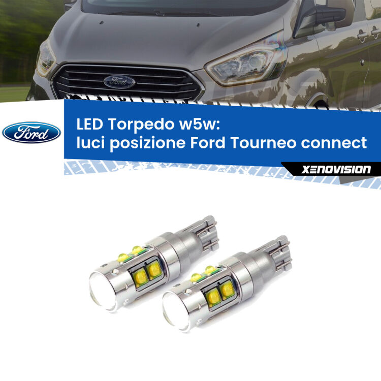 <strong>Luci posizione LED 6000k per Ford Tourneo connect</strong>  2002-2013. Lampadine <strong>W5W</strong> canbus modello Tube, luce bianco lunare, lunga durata e compatibilità.