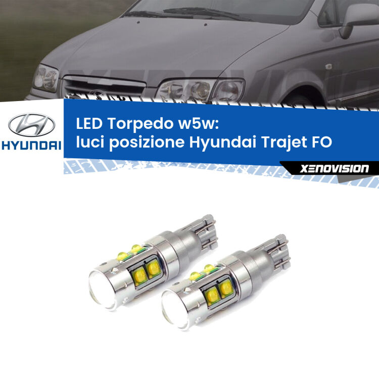 <strong>Luci posizione LED 6000k per Hyundai Trajet</strong> FO 2000-2008. Lampadine <strong>W5W</strong> canbus modello Tube, luce bianco lunare, lunga durata e compatibilità.