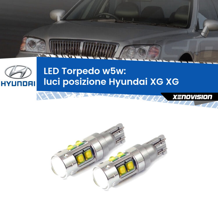 <strong>Luci posizione LED 6000k per Hyundai XG</strong> XG 1998-2005. Lampadine <strong>W5W</strong> canbus modello Tube, luce bianco lunare, lunga durata e compatibilità.