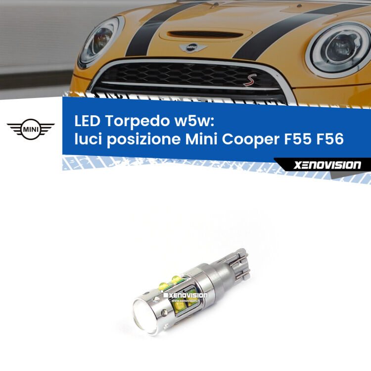 <strong>Luci posizione LED 6000k per Mini Cooper</strong> F55 F56 2013-2017. Lampadine <strong>W5W</strong> canbus modello Torpedo.