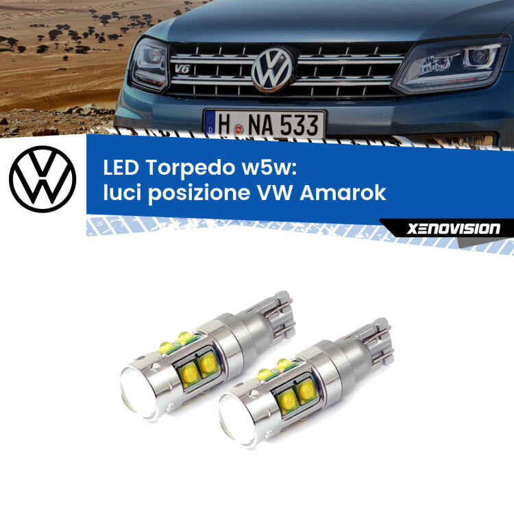 <strong>Luci posizione LED 6000k per VW Amarok</strong>  2010-2016. Lampadine <strong>W5W</strong> canbus modello Tube, luce bianco lunare, lunga durata e compatibilità.