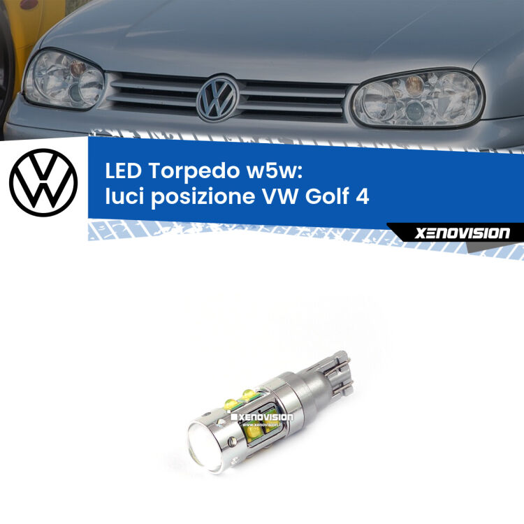 <strong>Luci posizione LED 6000k per VW Golf 4</strong>  1997-2005. Lampadine <strong>W5W</strong> canbus modello Torpedo.