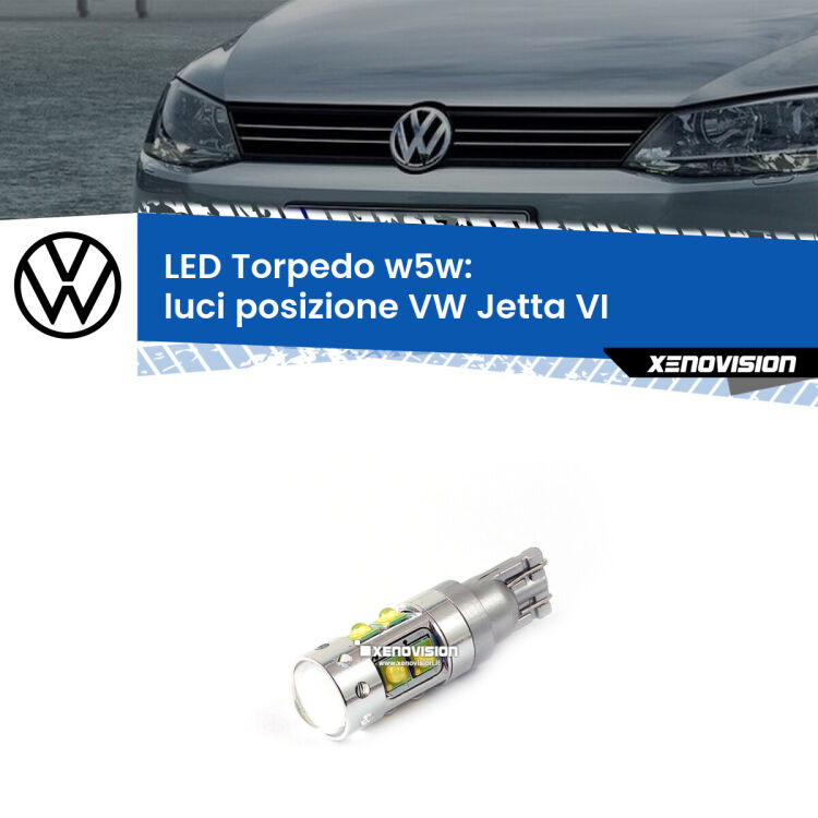 <strong>Luci posizione LED 6000k per VW Jetta</strong> VI 2010-2017. Lampadine <strong>W5W</strong> canbus modello Torpedo.