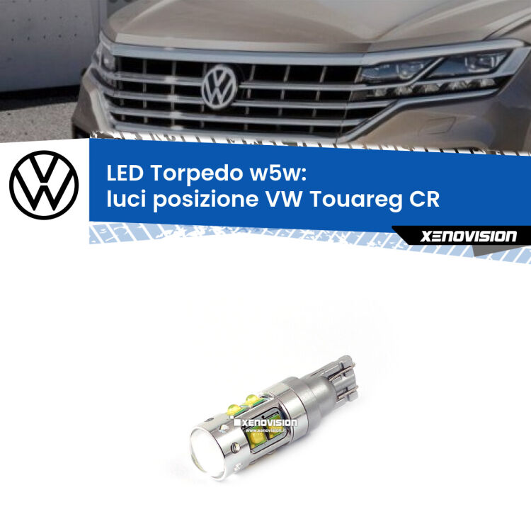 <strong>Luci posizione LED 6000k per VW Touareg</strong> CR 2018in poi. Lampadine <strong>W5W</strong> canbus modello Torpedo.