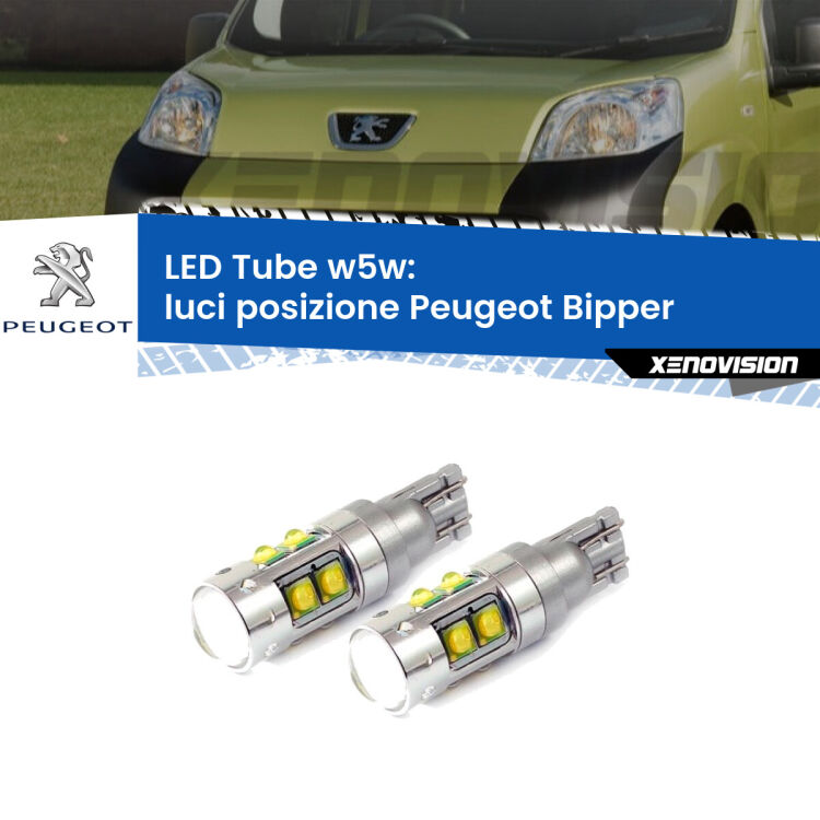 <strong>Luci posizione LED 6000k per Peugeot Bipper</strong>  2008in poi. Lampadine <strong>W5W</strong> canbus modello Tube, luce bianco lunare, lunga durata e compatibilità.