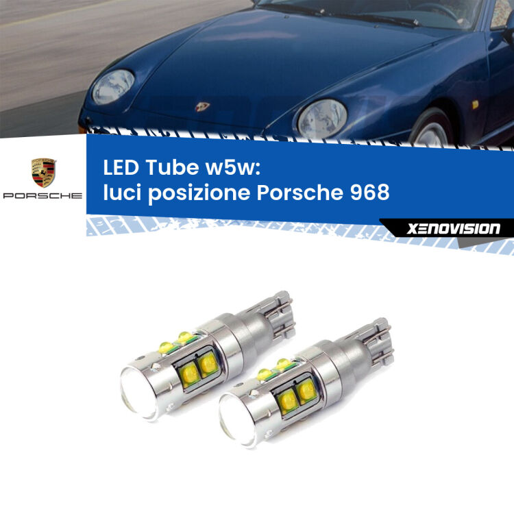 <strong>Luci posizione LED 6000k per Porsche 968</strong>  1991-1995. Lampadine <strong>W5W</strong> canbus modello Tube, luce bianco lunare, lunga durata e compatibilità.