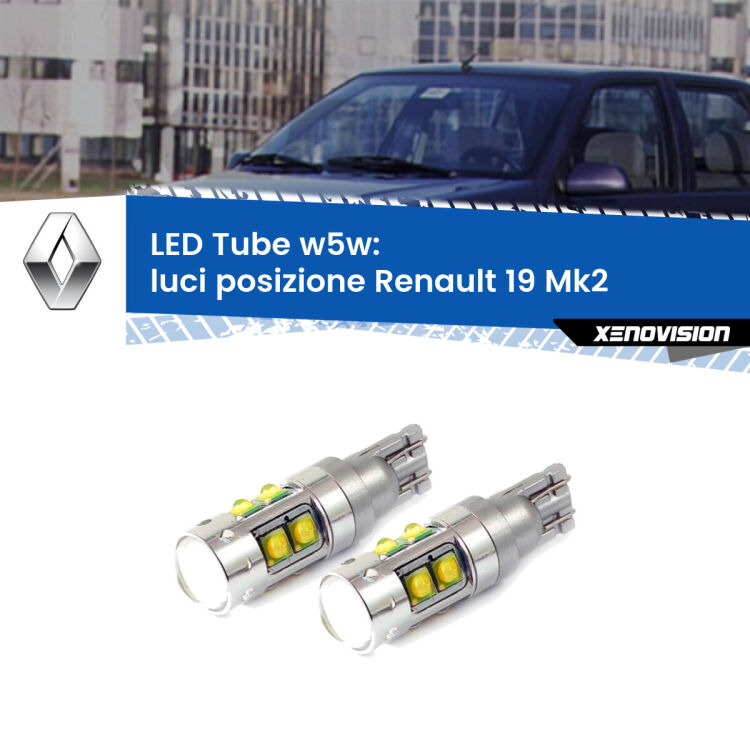 <strong>Luci posizione LED 6000k per Renault 19</strong> Mk2 1992-1995. Lampadine <strong>W5W</strong> canbus modello Tube, luce bianco lunare, lunga durata e compatibilità.