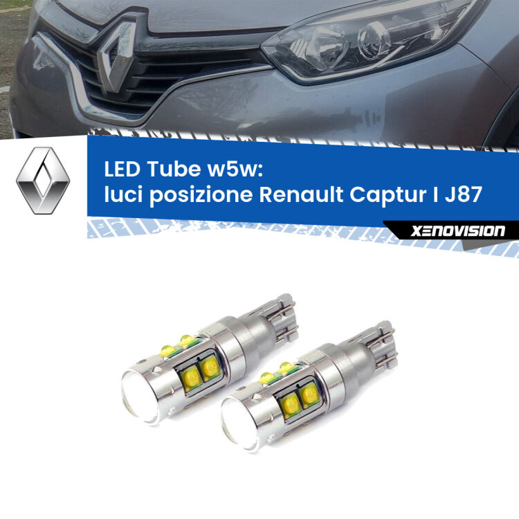 <strong>Luci posizione LED 6000k per Renault Captur I</strong> J87 2013-2015. Lampadine <strong>W5W</strong> canbus modello Tube, luce bianco lunare, lunga durata e compatibilità.